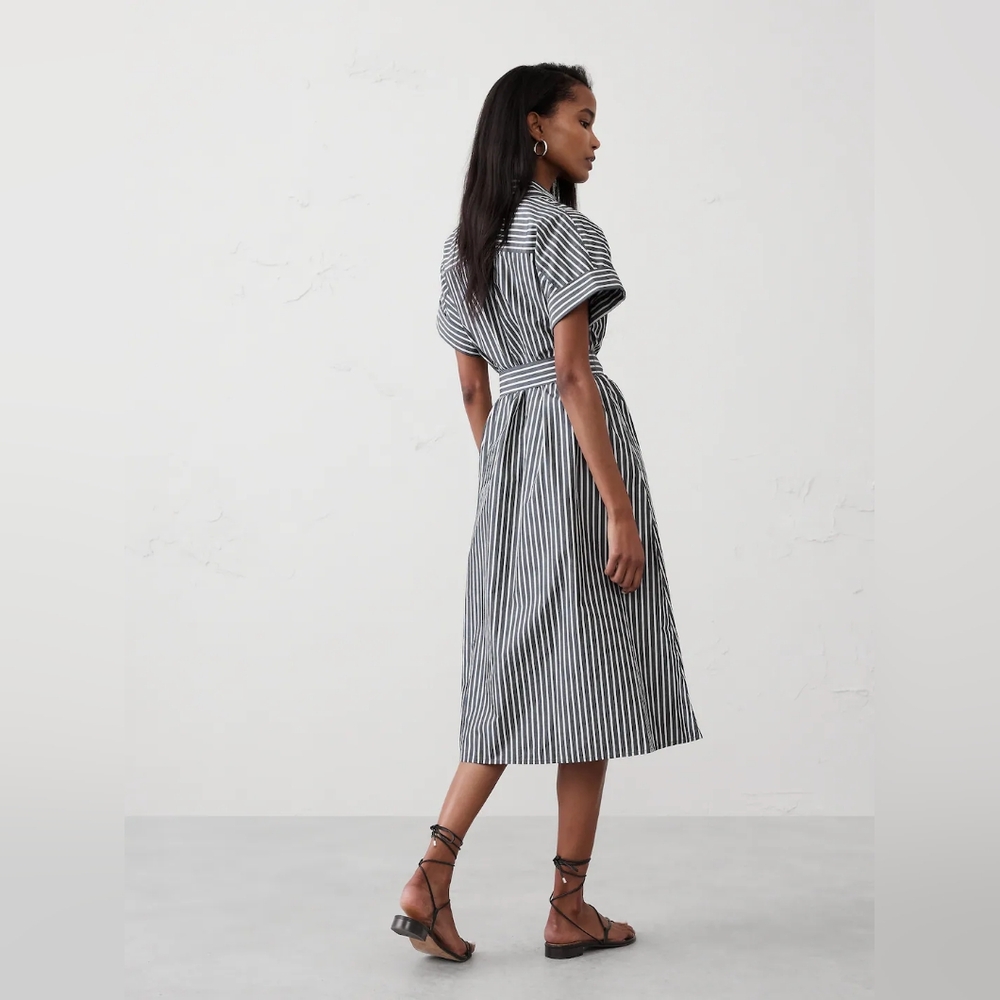 NWT - Banana Republic Cotton Grey Striped Midi Shirt Dress - Size L